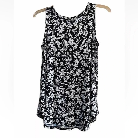 Old Navy Tank Women's Small Black White Floral Sleeveless Crew Neck Blouse Shirt - Picture 1 of 6